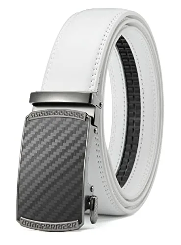 Leather Ratchet Belt, 35 mm (Carbon Fiber / Golf White)