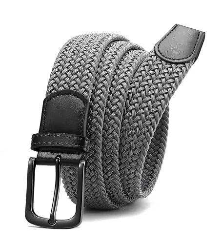 Elastic Stretch Belt (Grey, 34″ to 38″ waist, gunmetal buckle)