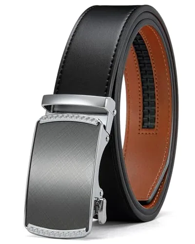 Leather Ratchet Belt, 35 mm (Black, 28″ to 34″ waist, silver buckle)