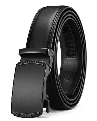 Leather Ratchet Belt (Black, 36″ to 42″ waist, anodized buckle)
