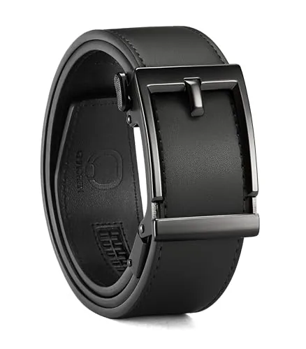 Leather Ratchet Belt, 38 mm (Black, 32″ to 38″ waist)