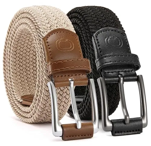 Elastic Stretch Belt (Black, 34″ to 38″ waist, 2 pack)
