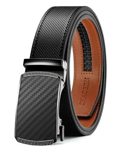 Leather Ratchet Belt, 35 mm (Black, 36″ to 42″ waist, carbon fibre buckle)