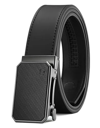 Leather Ratchet Belt (Black, 36″ to 42″ waist, carbon fibre buckle)